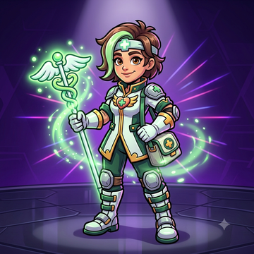 Medika character portrait — the support, self-sustain in Arena Blast