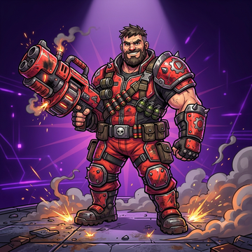 Rocco character portrait โ the demolisher, heavy artillery in Arena Blast